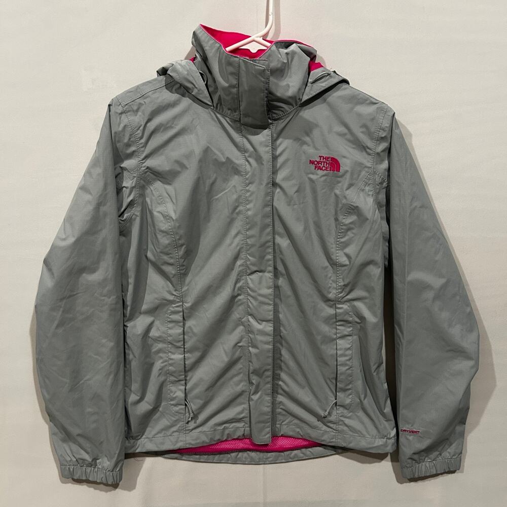 The North Face Women's Waterproof Rain Jacket Gray Pink Vented Stowable Hood S/P